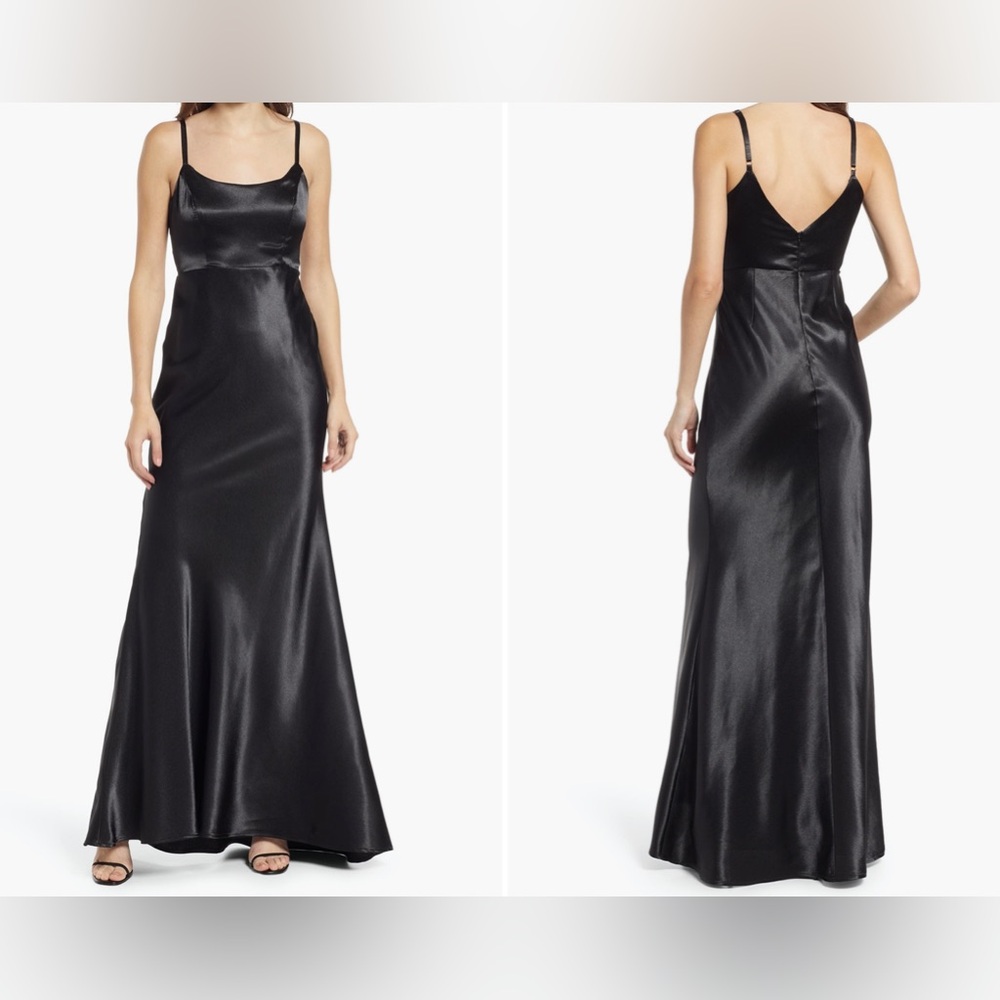 Lulu’s Make You Shine Satin Evening Dress, Black, XS